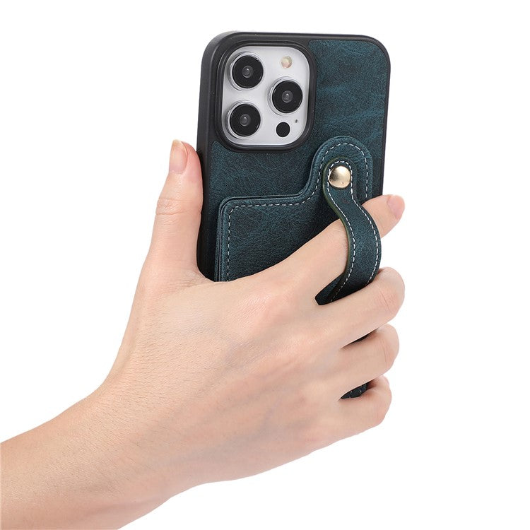 ABEEL Style 03 For iPhone 14 Pro PU+TPU+PC Protective Case Card Holder Kickstand Phone Case - Blue