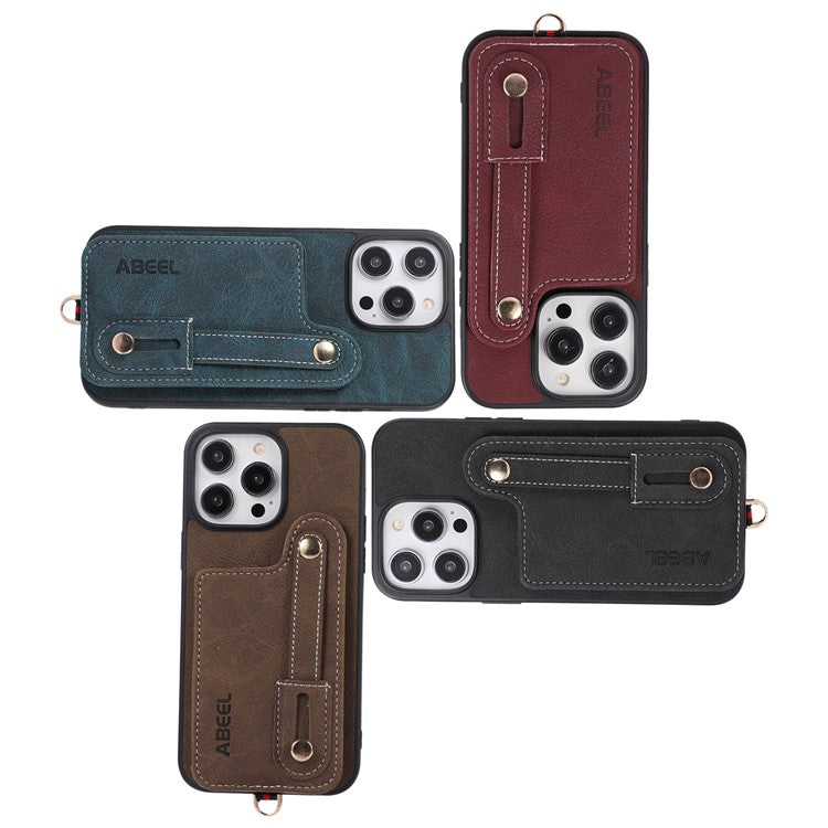 ABEEL Style 03 For iPhone 14 Pro PU+TPU+PC Protective Case Card Holder Kickstand Phone Case - Blue