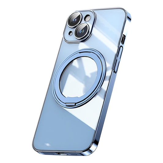 Kickstand Magnetic Case for iPhone 14 , Acrylic+TPU Electroplating Phone Cover Compatible with MagSafe - Transparent Blue