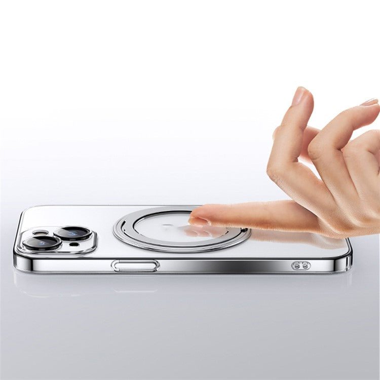 Kickstand Magnetic Case for iPhone 14 , Acrylic+TPU Electroplating Phone Cover Compatible with MagSafe - Transparent Blue