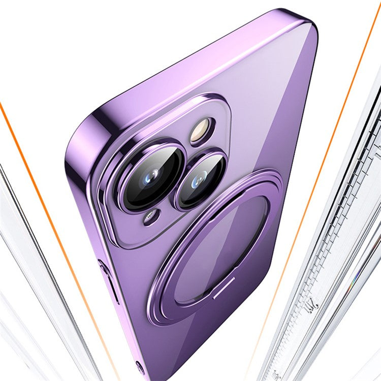 Kickstand Magnetic Case for iPhone 14 , Acrylic+TPU Electroplating Phone Cover Compatible with MagSafe - Transparent Blue