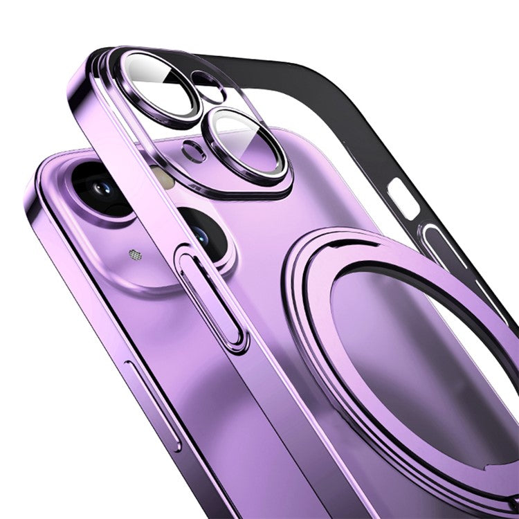 Kickstand Magnetic Case for iPhone 14 , Acrylic+TPU Electroplating Phone Cover Compatible with MagSafe - Transparent Blue