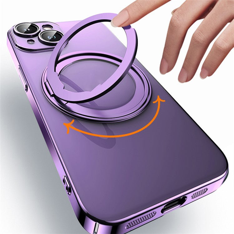Kickstand Magnetic Case for iPhone 14 , Acrylic+TPU Electroplating Phone Cover Compatible with MagSafe - Transparent Blue