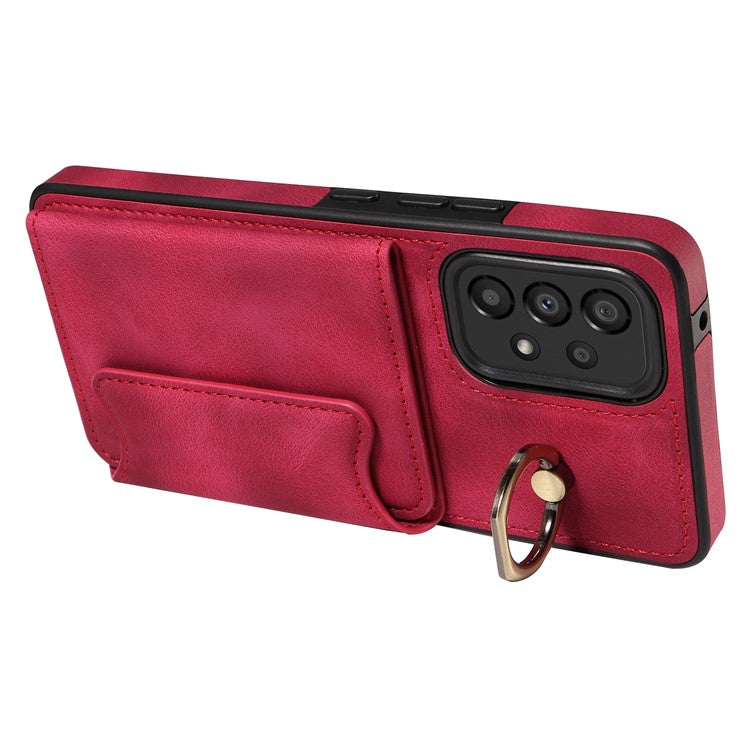 001 For Samsung Galaxy A33 5G PU Leather+TPU Card Holder Phone Cover Ring Kickstand Anti-scratch Case - Red