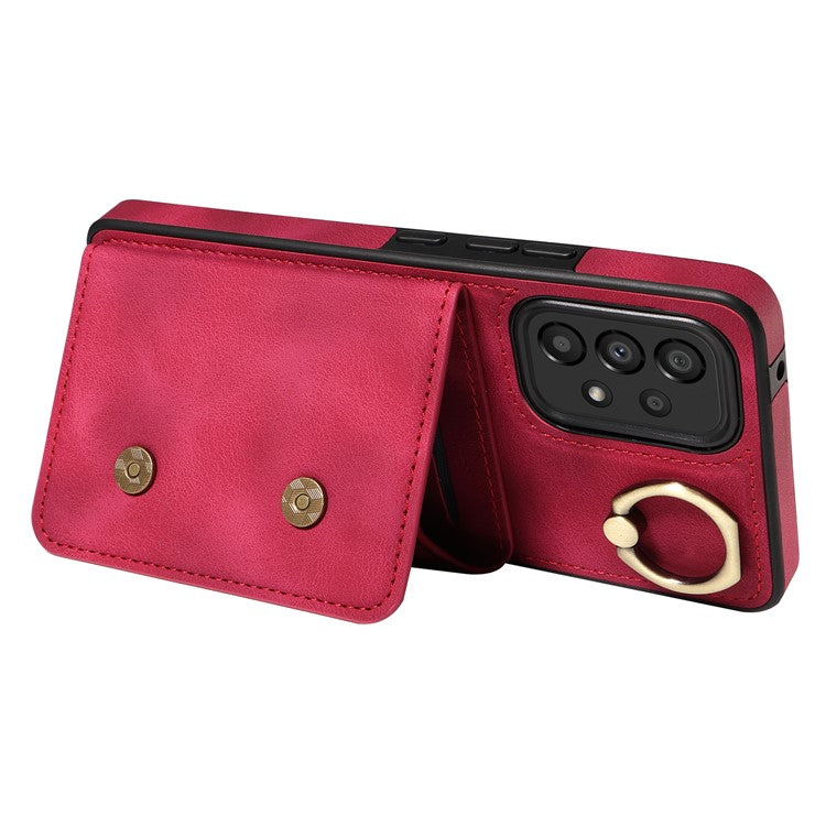 001 For Samsung Galaxy A33 5G PU Leather+TPU Card Holder Phone Cover Ring Kickstand Anti-scratch Case - Red