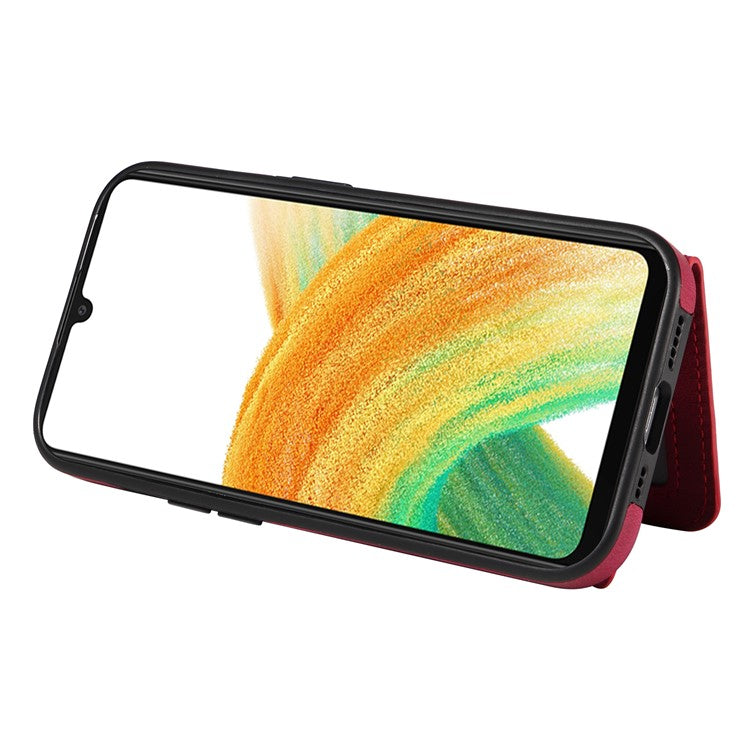 001 For Samsung Galaxy A33 5G PU Leather+TPU Card Holder Phone Cover Ring Kickstand Anti-scratch Case - Red