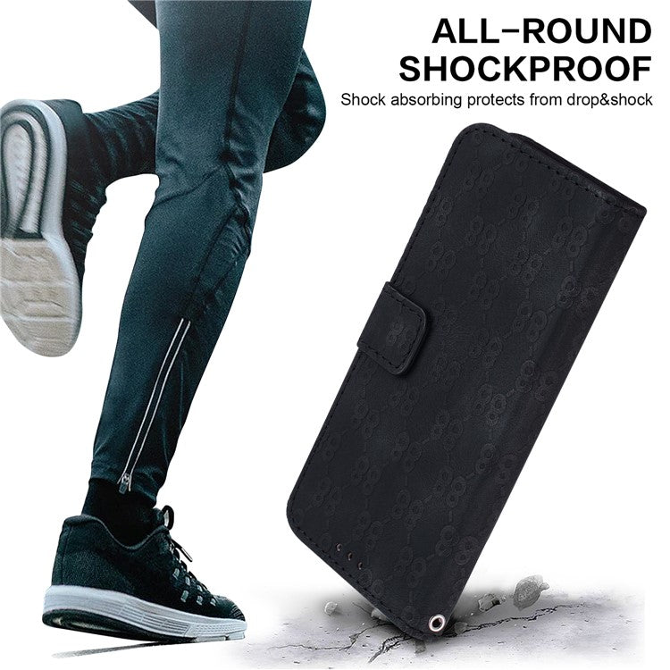 Wallet Shell for Motorola Moto G13 4G / G23 4G / G53 5G Stand Feature Leather Case Double 8-Shape Imprint Phone Cover - Black