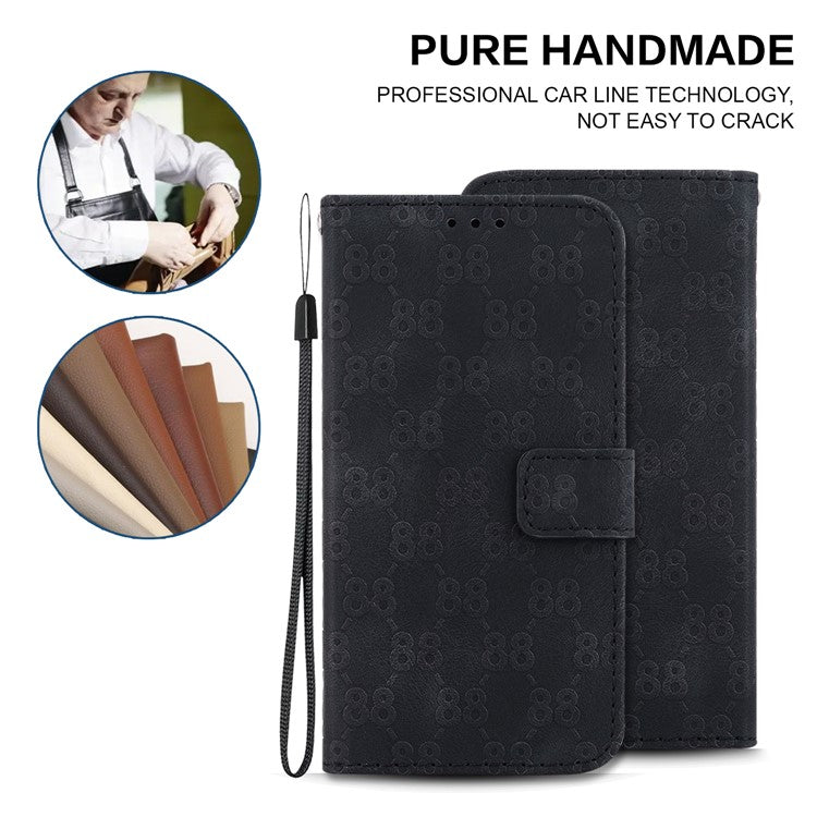 Wallet Shell for Motorola Moto G13 4G / G23 4G / G53 5G Stand Feature Leather Case Double 8-Shape Imprint Phone Cover - Black