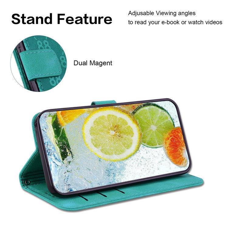 Wallet Shell for Motorola Moto G13 4G / G23 4G / G53 5G Stand Feature Leather Case Double 8-Shape Imprint Phone Cover - Green