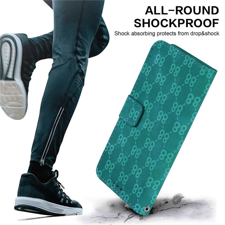 Wallet Shell for Motorola Moto G13 4G / G23 4G / G53 5G Stand Feature Leather Case Double 8-Shape Imprint Phone Cover - Green