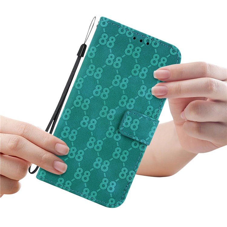 Wallet Shell for Motorola Moto G13 4G / G23 4G / G53 5G Stand Feature Leather Case Double 8-Shape Imprint Phone Cover - Green