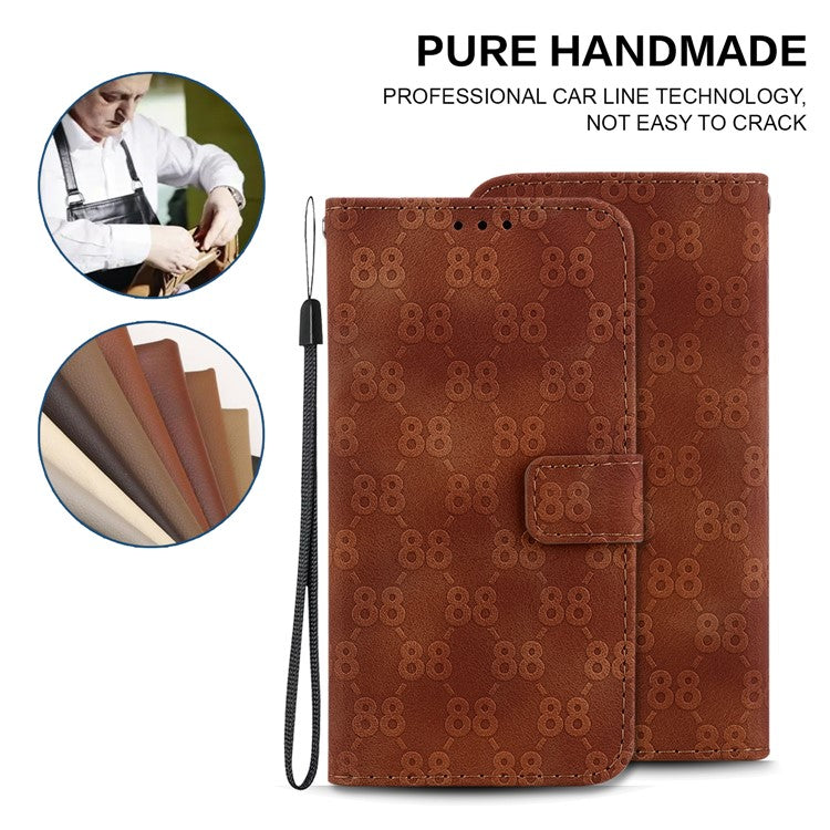 Wallet Shell for Motorola Moto G13 4G / G23 4G / G53 5G Stand Feature Leather Case Double 8-Shape Imprint Phone Cover - Brown