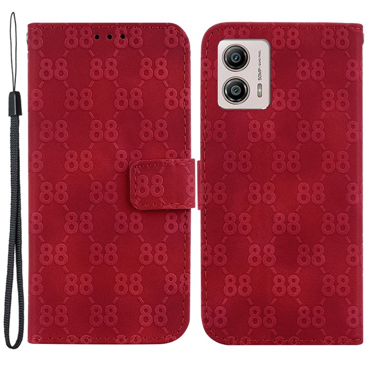 Wallet Shell for Motorola Moto G13 4G / G23 4G / G53 5G Stand Feature Leather Case Double 8-Shape Imprint Phone Cover - Red