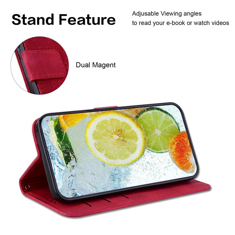 Wallet Shell for Motorola Moto G13 4G / G23 4G / G53 5G Stand Feature Leather Case Double 8-Shape Imprint Phone Cover - Red