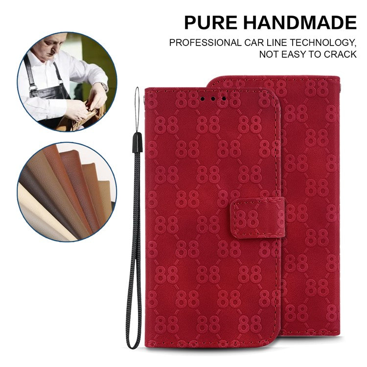 Wallet Shell for Motorola Moto G13 4G / G23 4G / G53 5G Stand Feature Leather Case Double 8-Shape Imprint Phone Cover - Red