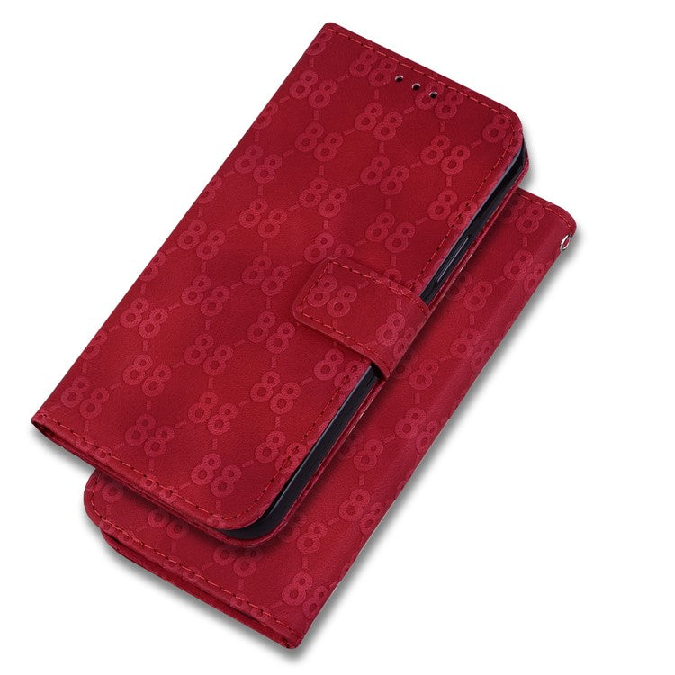 Wallet Shell for Motorola Moto G13 4G / G23 4G / G53 5G Stand Feature Leather Case Double 8-Shape Imprint Phone Cover - Red