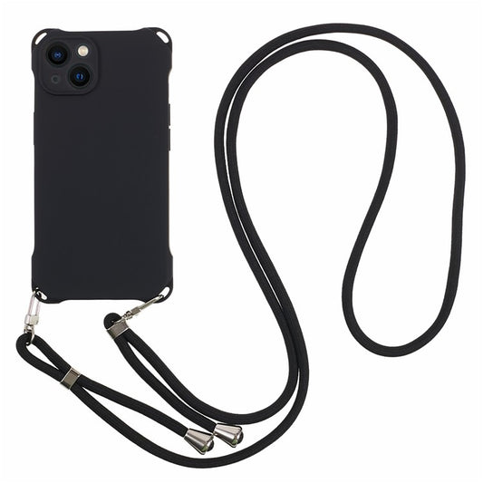 Phone Cover for iPhone 14 Four Corner Thickened Shockproof TPU Phone Case with Hanging Rope - Black