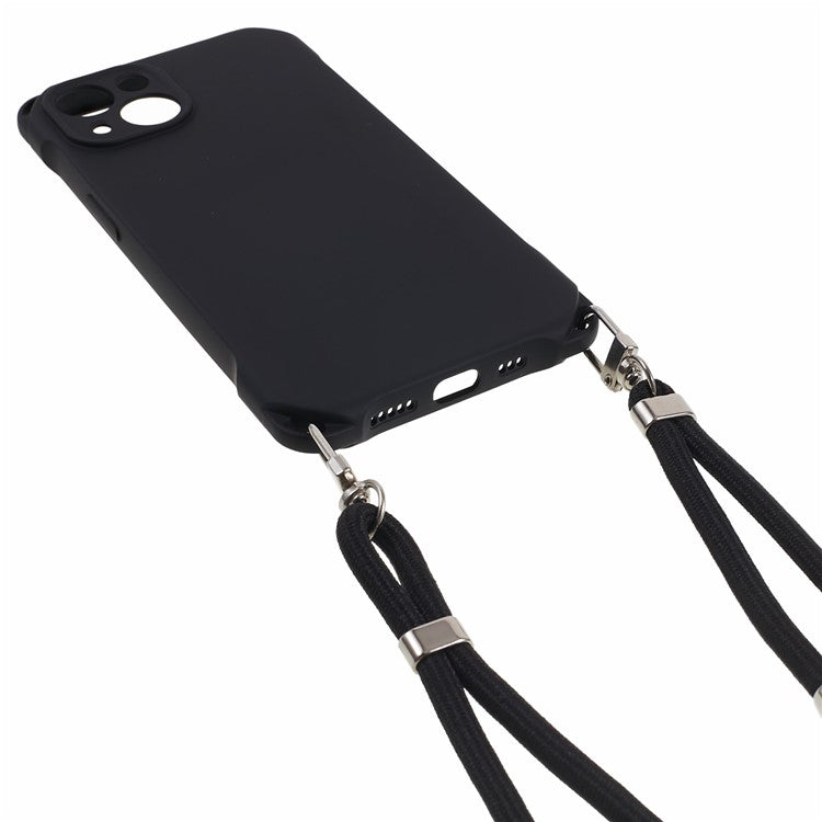 Phone Cover for iPhone 14 Four Corner Thickened Shockproof TPU Phone Case with Hanging Rope - Black