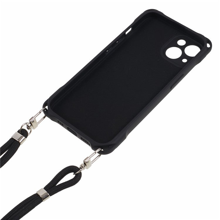Phone Cover for iPhone 14 Four Corner Thickened Shockproof TPU Phone Case with Hanging Rope - Black