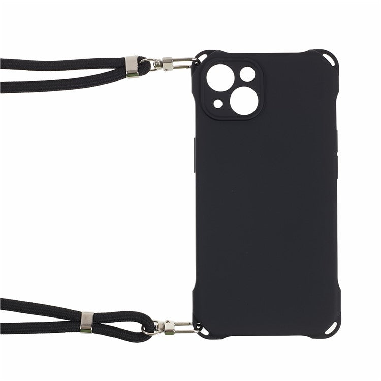 Phone Cover for iPhone 14 Four Corner Thickened Shockproof TPU Phone Case with Hanging Rope - Black