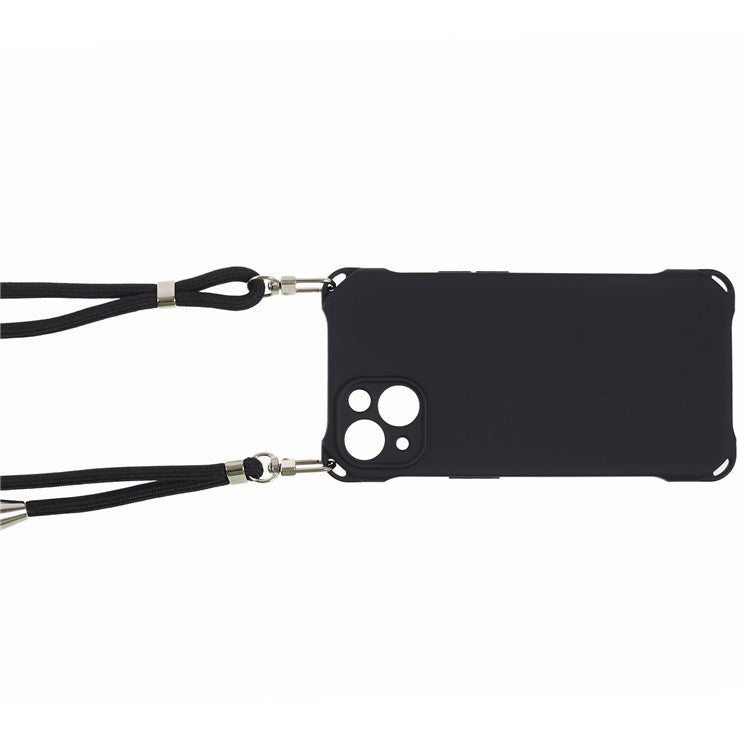 Phone Cover for iPhone 14 Four Corner Thickened Shockproof TPU Phone Case with Hanging Rope - Black