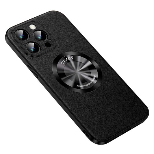 SULADA Phone Cover for iPhone 14 Pro , Compatible with MagSafe Cowhide Texture PU Leather Coated TPU Case - Black