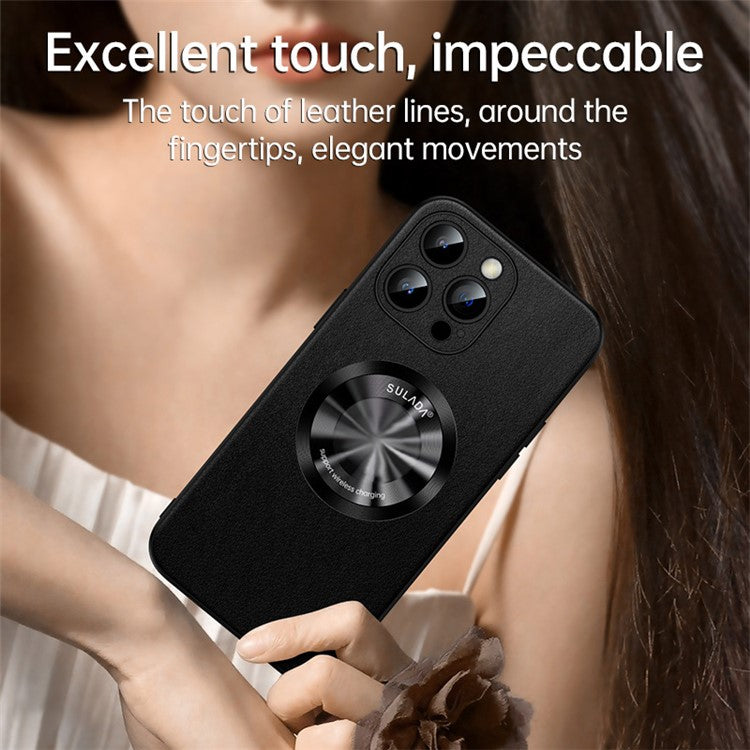 SULADA Phone Cover for iPhone 14 Pro , Compatible with MagSafe Cowhide Texture PU Leather Coated TPU Case - Black