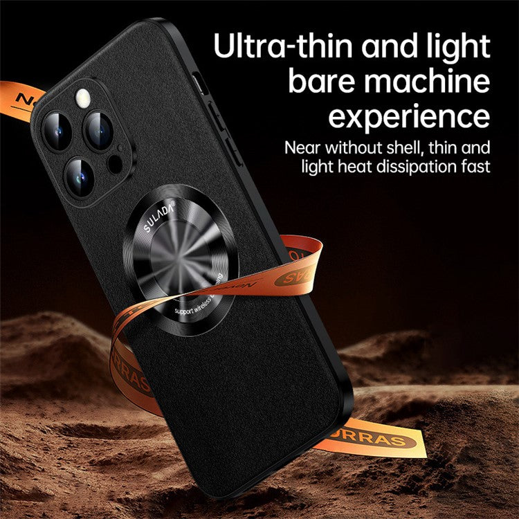 SULADA Phone Cover for iPhone 14 Pro , Compatible with MagSafe Cowhide Texture PU Leather Coated TPU Case - Black
