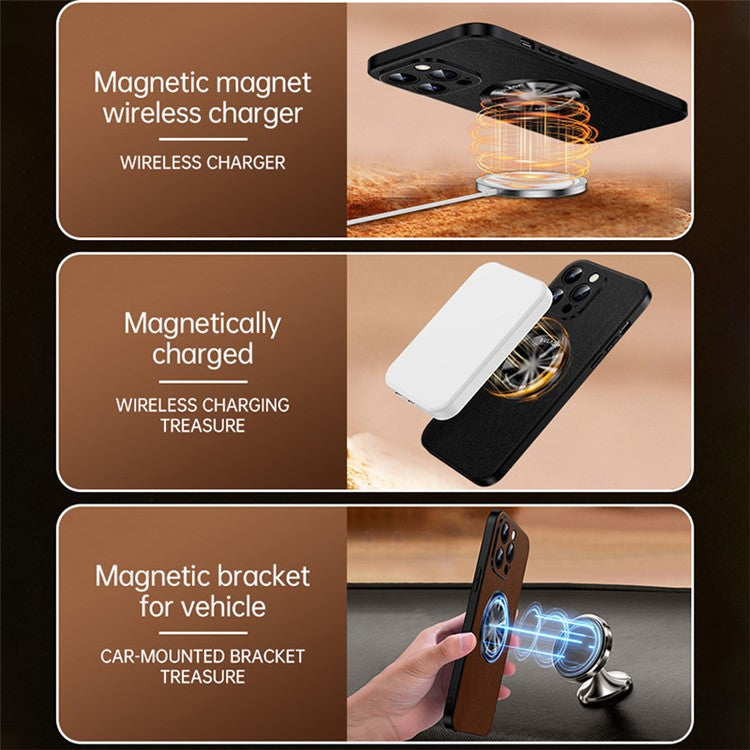 SULADA Phone Cover for iPhone 14 Pro , Compatible with MagSafe Cowhide Texture PU Leather Coated TPU Case - Black