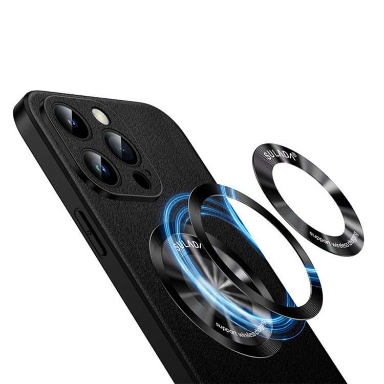 SULADA Phone Cover for iPhone 14 Pro , Compatible with MagSafe Cowhide Texture PU Leather Coated TPU Case - Black