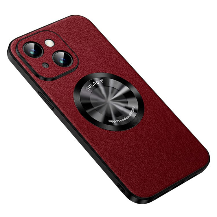 SULADA Phone Cover for iPhone 14 Plus , Anti-scratch Cowhide Texture PU Leather Coated TPU Case Compatible with MagSafe - Red