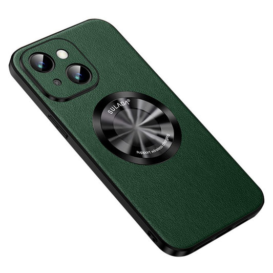 SULADA Phone Cover for iPhone 14 Plus , Anti-scratch Cowhide Texture PU Leather Coated TPU Case Compatible with MagSafe - Green
