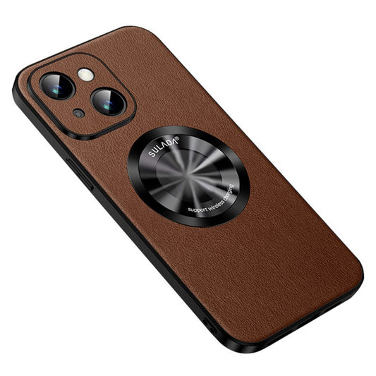 SULADA Phone Cover for iPhone 14 Plus , Anti-scratch Cowhide Texture PU Leather Coated TPU Case Compatible with MagSafe - Brown