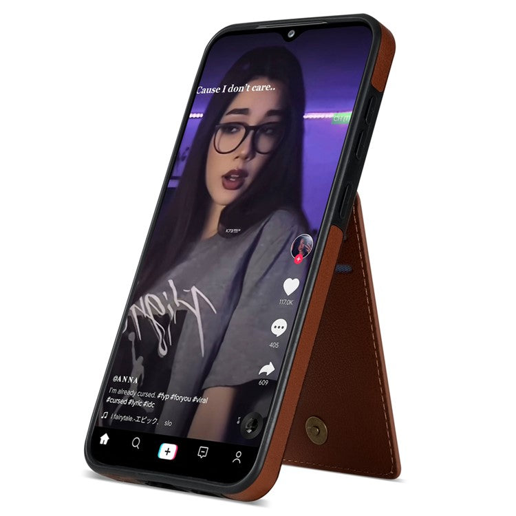 N.BEKUS For Samsung Galaxy A13 4G / A13 5G Leather+TPU Kickstand Back Cover RFID Blocking Card Holder Phone Case - Brown