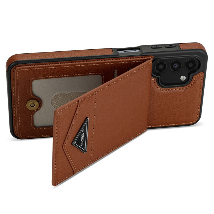 N.BEKUS For Samsung Galaxy A13 4G / A13 5G Leather+TPU Kickstand Back Cover RFID Blocking Card Holder Phone Case - Brown