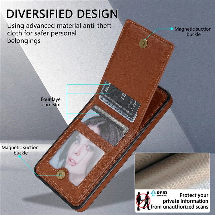N.BEKUS For Samsung Galaxy A13 4G / A13 5G Leather+TPU Kickstand Back Cover RFID Blocking Card Holder Phone Case - Brown
