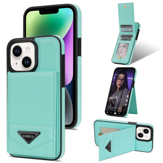 N.BEKUS For iPhone 14 Plus RFID Blocking PU Leather Coated TPU Phone Case Card Slots Kickstand Cover - Green