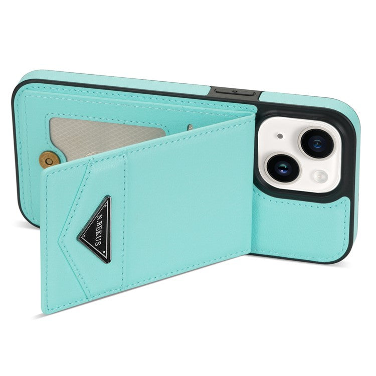 N.BEKUS For iPhone 14 Plus RFID Blocking PU Leather Coated TPU Phone Case Card Slots Kickstand Cover - Green