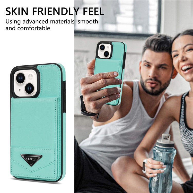 N.BEKUS For iPhone 14 Plus RFID Blocking PU Leather Coated TPU Phone Case Card Slots Kickstand Cover - Green