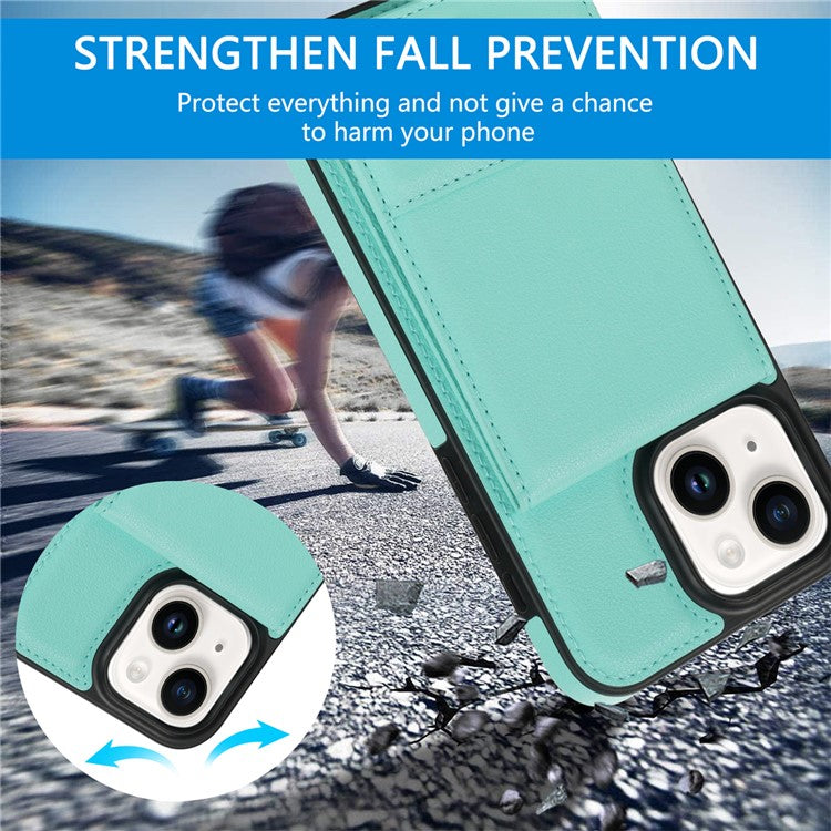 N.BEKUS For iPhone 14 Plus RFID Blocking PU Leather Coated TPU Phone Case Card Slots Kickstand Cover - Green