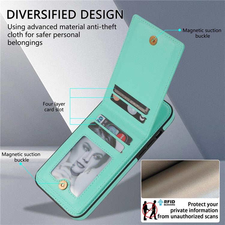 N.BEKUS For iPhone 14 Plus RFID Blocking PU Leather Coated TPU Phone Case Card Slots Kickstand Cover - Green