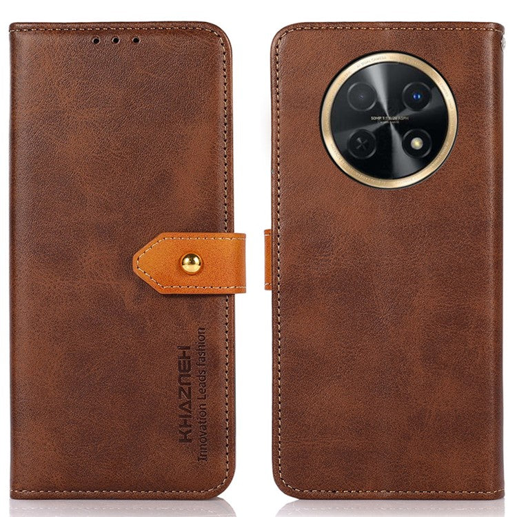KHAZNEH For Huawei nova Y91 4G / Enjoy 60X PU Leather Case Cowhide Texture Stand Wallet Phone Cover - Brown