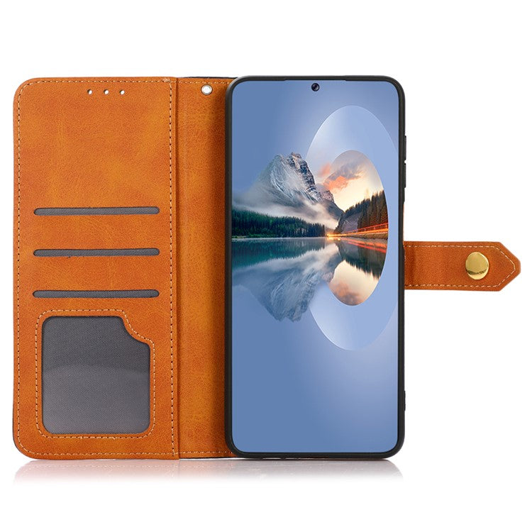 KHAZNEH For Huawei nova Y91 4G / Enjoy 60X PU Leather Case Cowhide Texture Stand Wallet Phone Cover - Brown