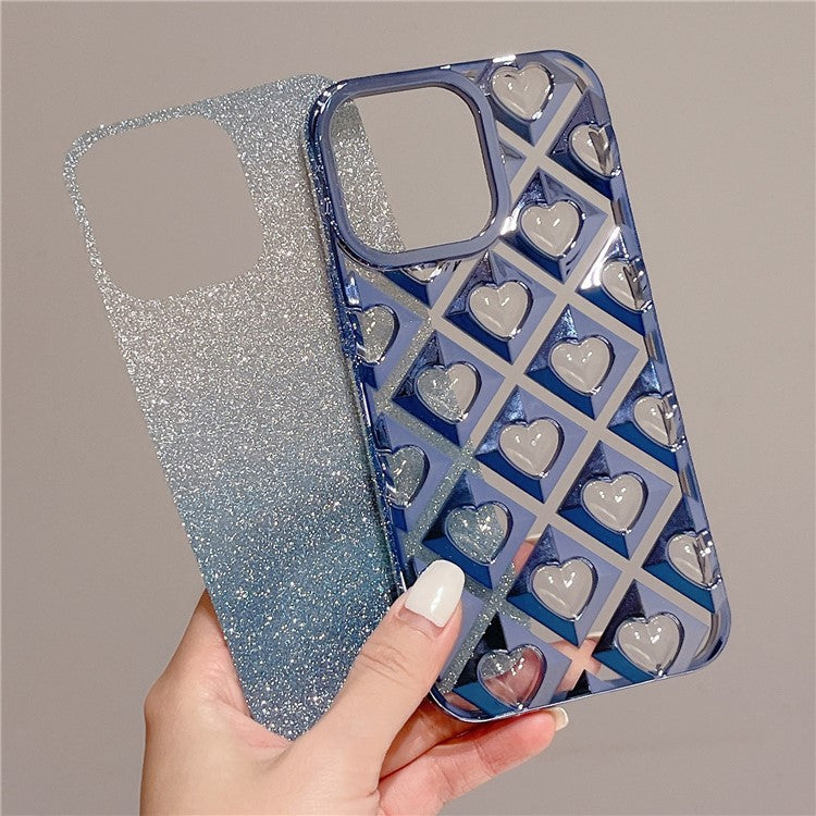 For iPhone 14 Pro Max Electroplating Rhombus Heart Phone Case TPU Cell Phone Cover - Gold