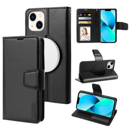 HANMAN Mini Series Wallet Phone Case for iPhone 14 Plus , Stand PU Leather Cover Compatible with MagSafe - Black