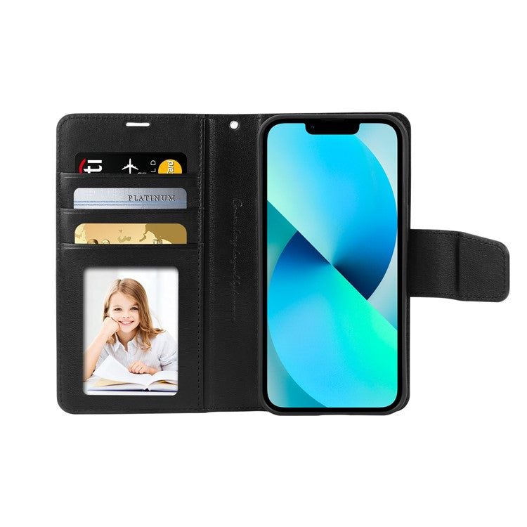 HANMAN Mini Series Wallet Phone Case for iPhone 14 Plus , Stand PU Leather Cover Compatible with MagSafe - Black