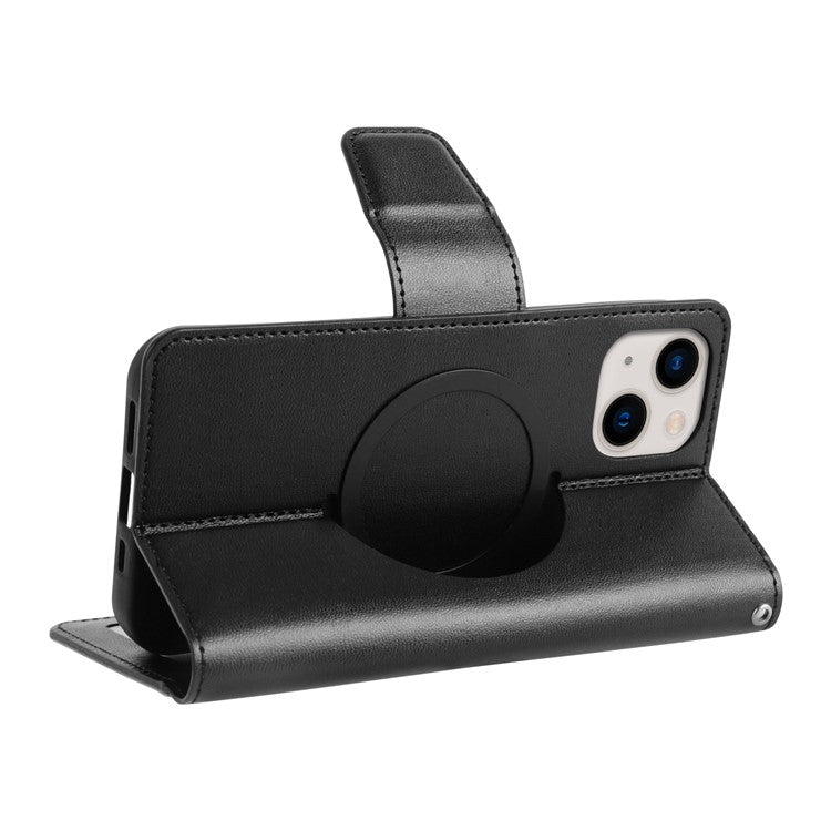 HANMAN Mini Series Wallet Phone Case for iPhone 14 Plus , Stand PU Leather Cover Compatible with MagSafe - Black