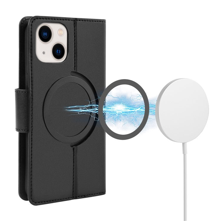 HANMAN Mini Series Wallet Phone Case for iPhone 14 Plus , Stand PU Leather Cover Compatible with MagSafe - Black