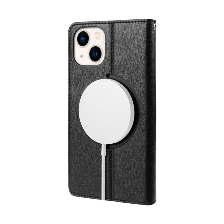 HANMAN Mini Series Wallet Phone Case for iPhone 14 Plus , Stand PU Leather Cover Compatible with MagSafe - Black