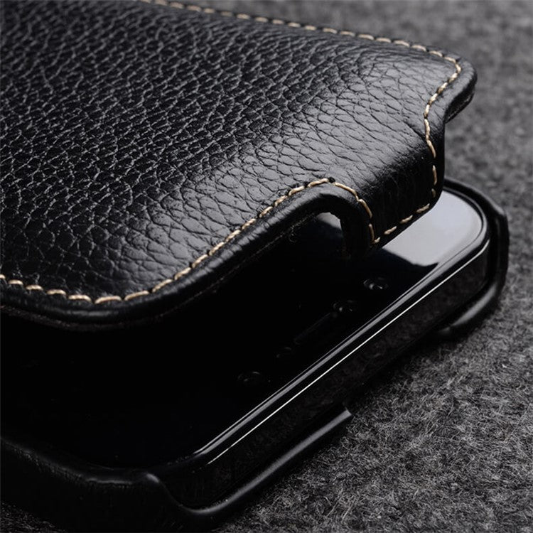 MELKCO For iPhone 14 Genuine Cow Leather+PC Shell Vertical Flip Litchi Texture Protection Phone Cover - Red